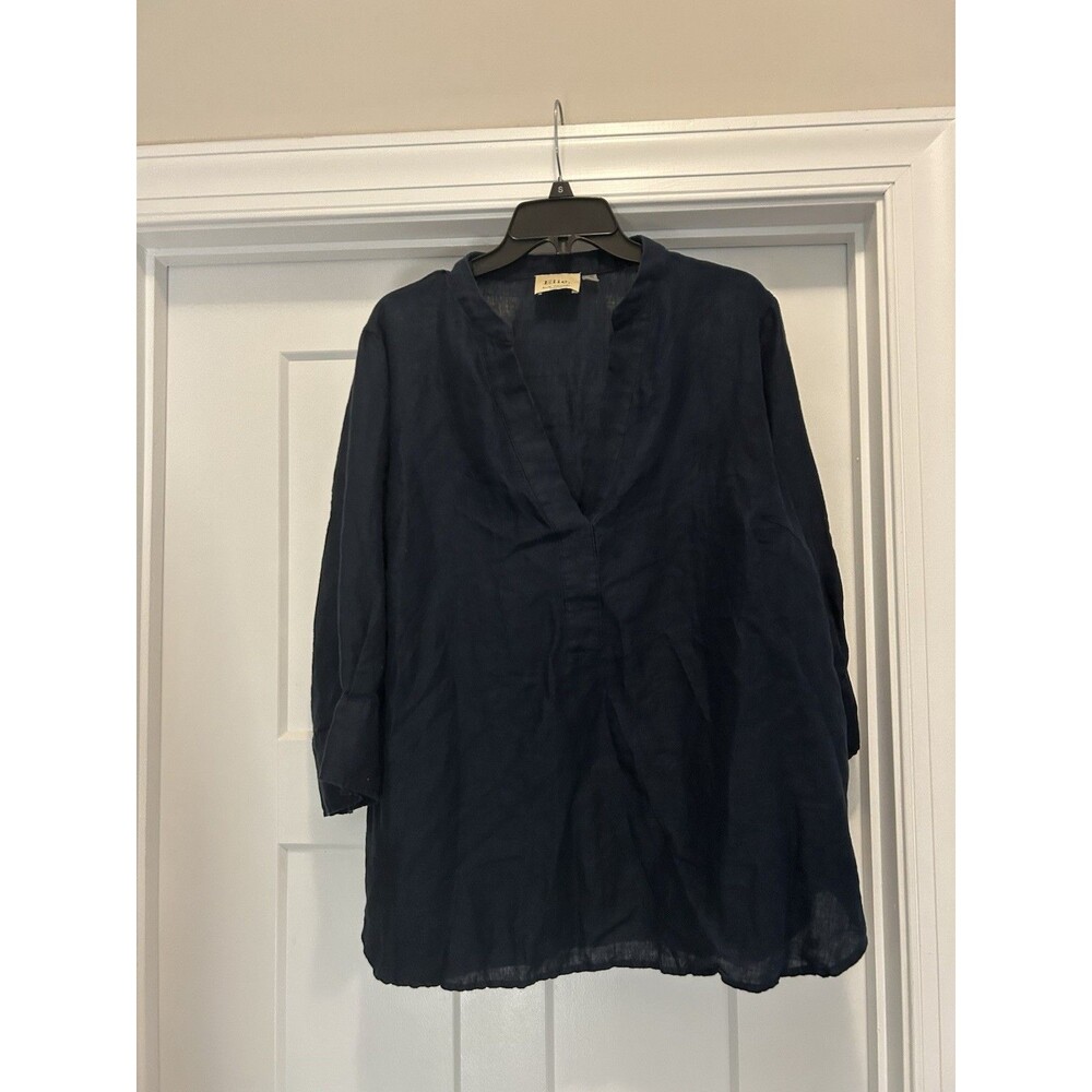 Elie Tahari Navy Blue Linen Tunic Top Women’s Size 1X Staple Minimalist Capsule